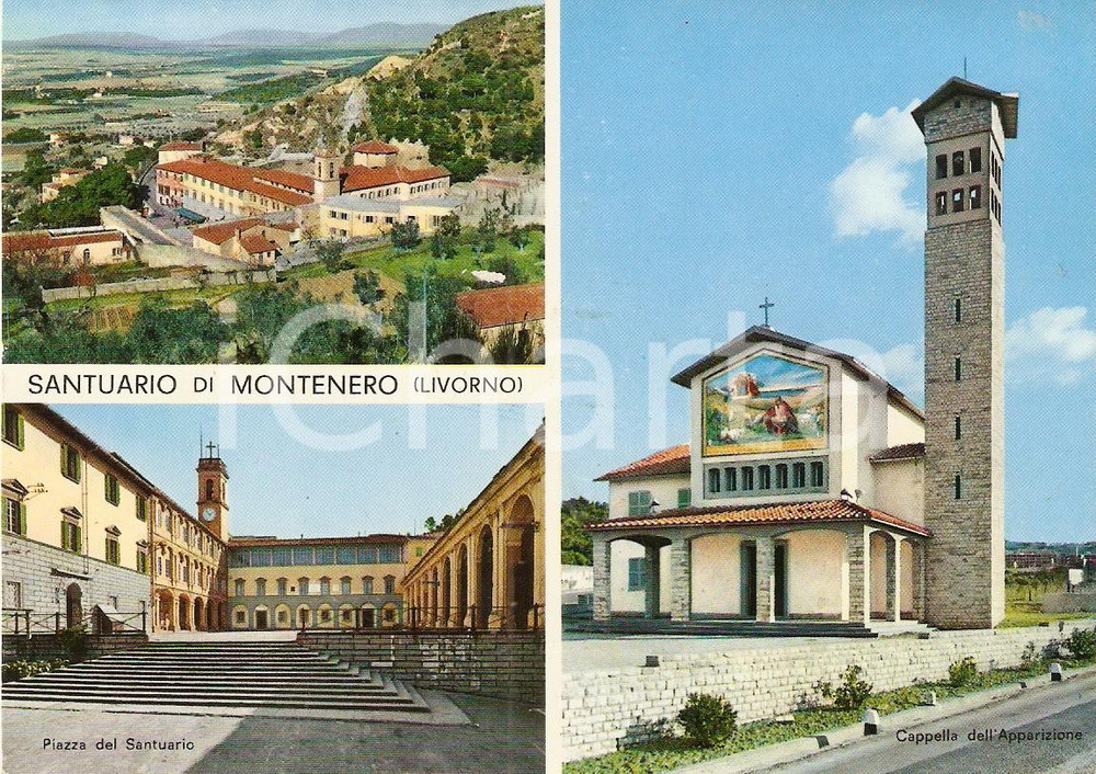 Cartolina originale da collezione 1960 ca LIVORNO Frazione MONTENERO Vedutine con Cappella dell Apparizione FG 1