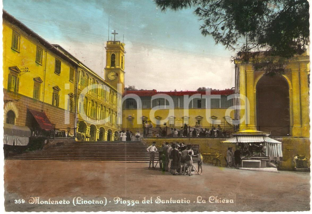 Cartolina originale da collezione 1950 ca LIVORNO Frazione MONTENERO Piazza del SANTUARIO *Cartolina ANIMATA 1