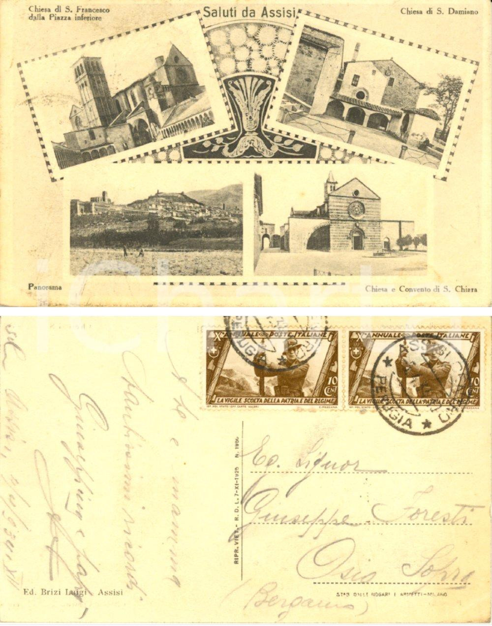 Cartolina originale da collezione 1934 ASSISI PG Vedutine con chiese San FRANCESCO Santa CHIARA San DAMIANO FP 1