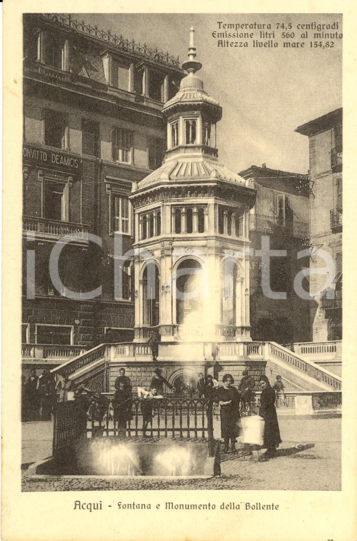 Cartolina originale da collezione 1920 ca ACQUI TERME AL Fontana e monumento della BOLLENTE ANIMATA FP NV 1