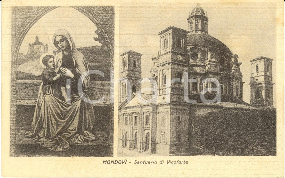Cartolina originale da collezione 1920 ca VICOFORTE CN Esterno e interno Santuario NATIVITA  MARIA SANTISSIMA FP 1