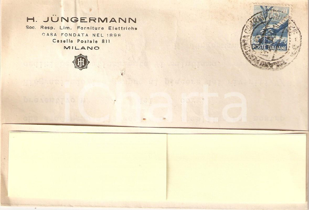 Cartolina originale da collezione 1950 MILANO Forniture elettriche H. JUNGERMANN Cartolina Commerciale 1