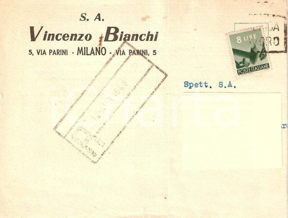 Cartolina originale da collezione 1948 MILANO Società Vincenzo BIANCHI Catena a laccio Cartolina Commerciale 1