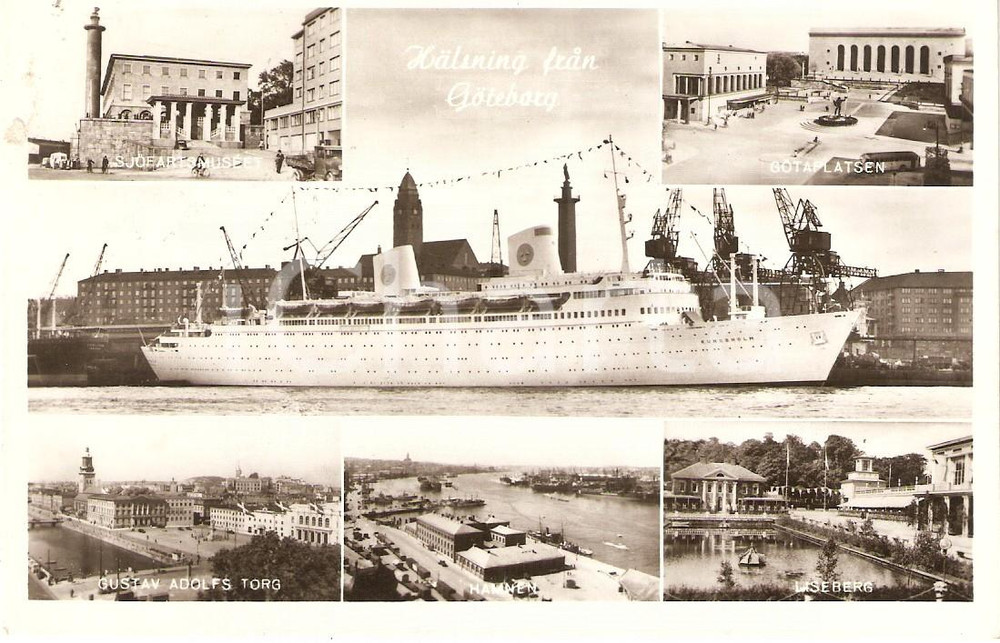 Cartolina originale da collezione 1955 ca GOTEBORG (SVEZIA) Vedutine con transatlantico KUNGSHOLM *Cartolina 1