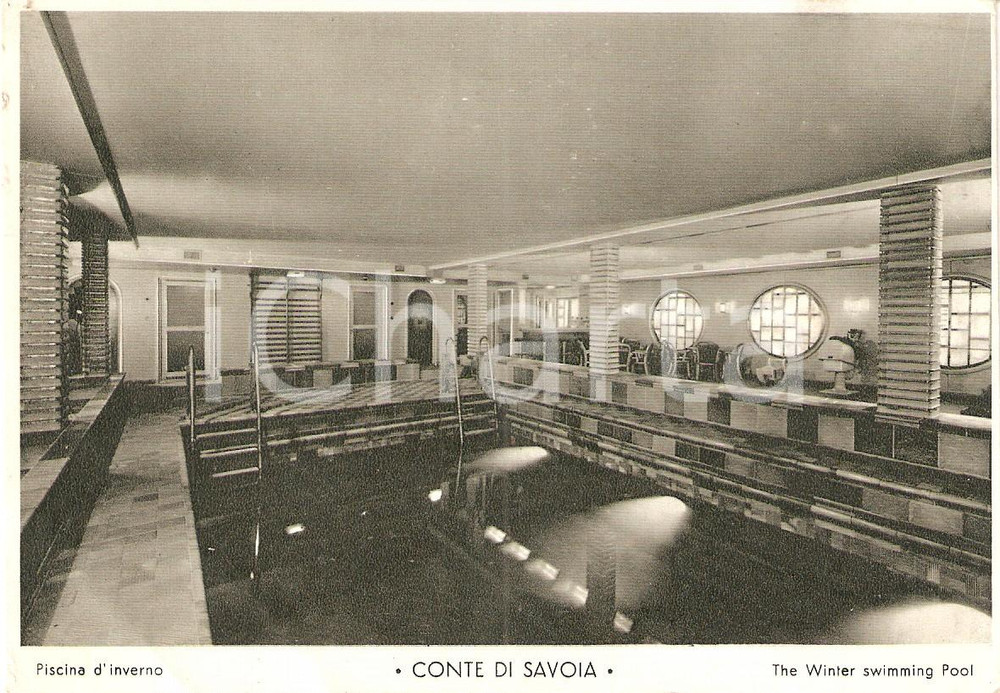 Cartolina originale da collezione 1933 MARINA MERCANTILE Transatlantico CONTE DI SAVOIA Piscina d'inverno *FG NV 1