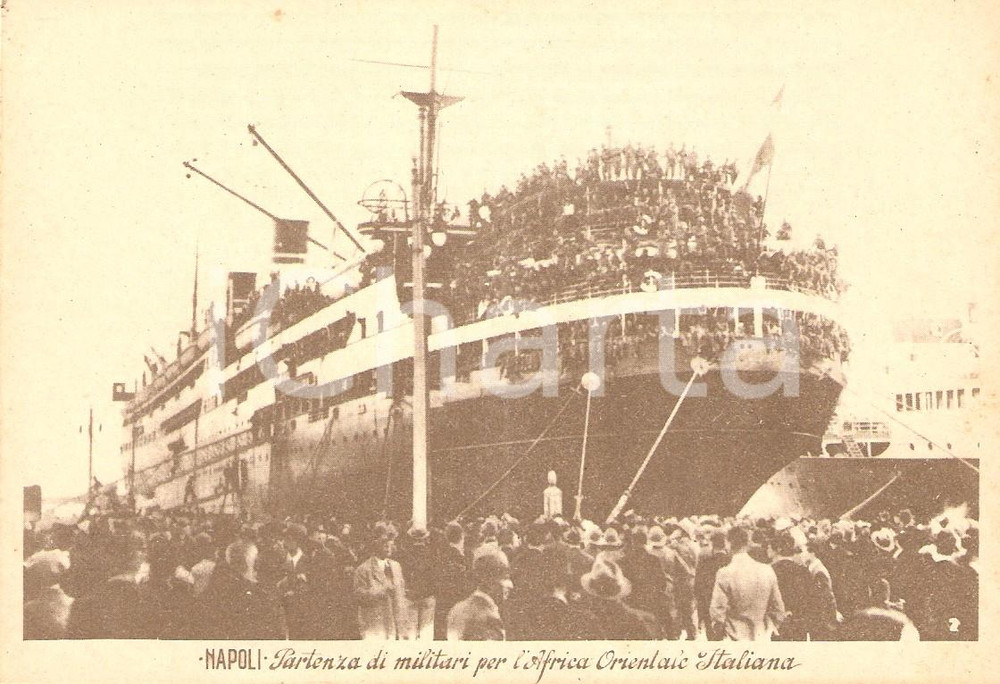 Cartolina originale da collezione 1935 NAPOLI Partenza dei militari per AFRICA ORIENTALE Cartolina FG NV 1