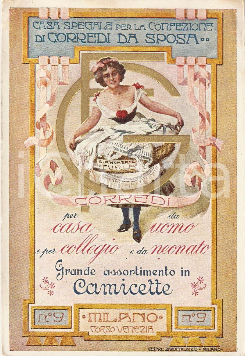 Materiale pubblicitario d’epoca 1910 ca MILANO Corredi sposa e collegio FURLA biancheria Biglietto 1