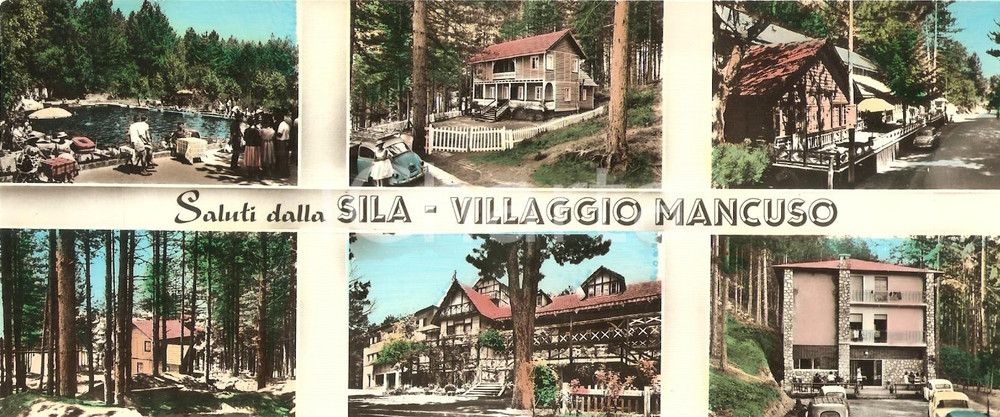 Cartolina originale da collezione 1965 TAVERNA CZ Villaggio MANCUSO Vedutine animate Cartolina PANORAMICA 1