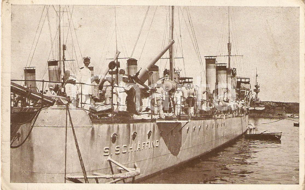 Cartolina originale da collezione 1910 ca MARINA MILITARE Cacciatorpediniere SCHIAFFINO Cartolina ANIMATA 1