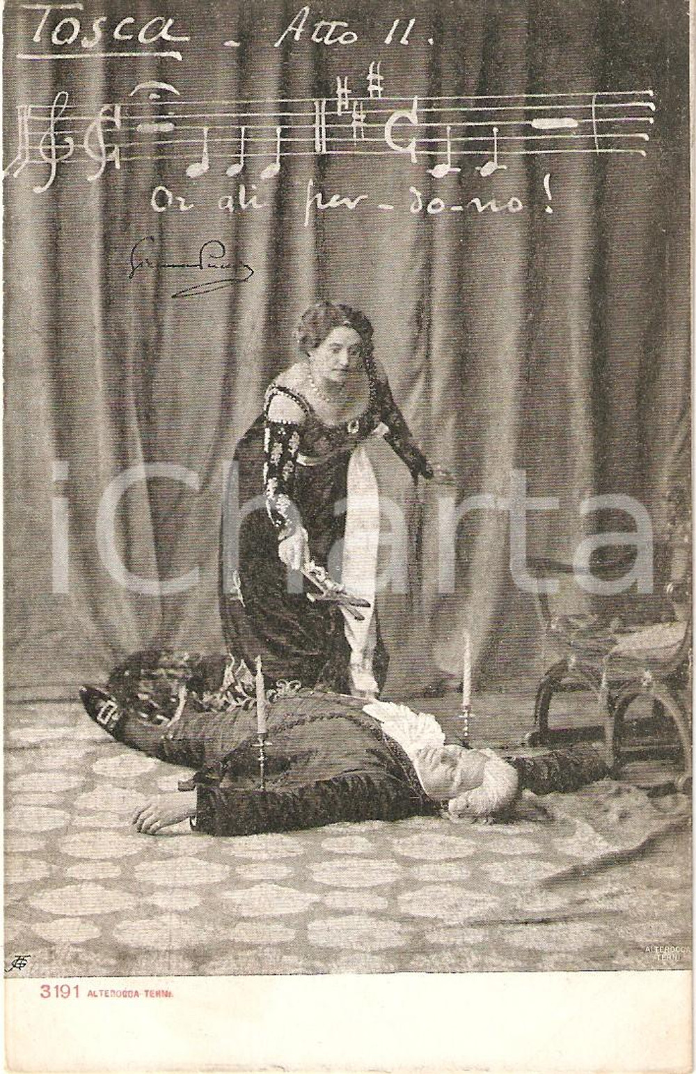 Cartolina originale da collezione 1900 ca TEATRO TOSCA Atto II Or gli perdono *Cartolina FP NV 1