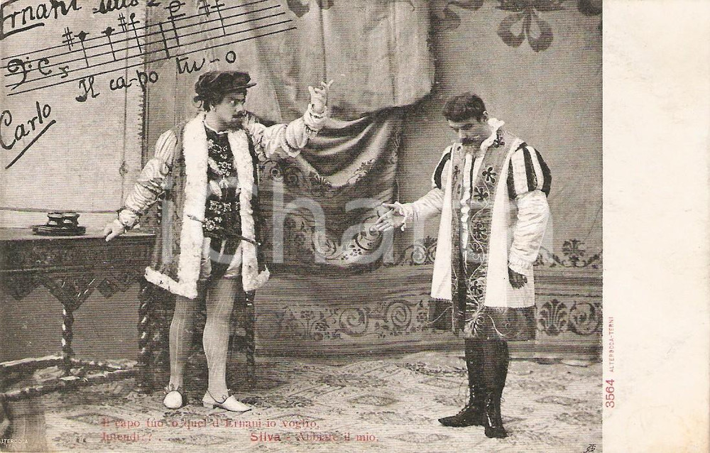 Cartolina originale da collezione 1900 ca TEATRO ERNANI Atto II Il capo tuo o quel d'Ernani io voglio Cartolina FP 1