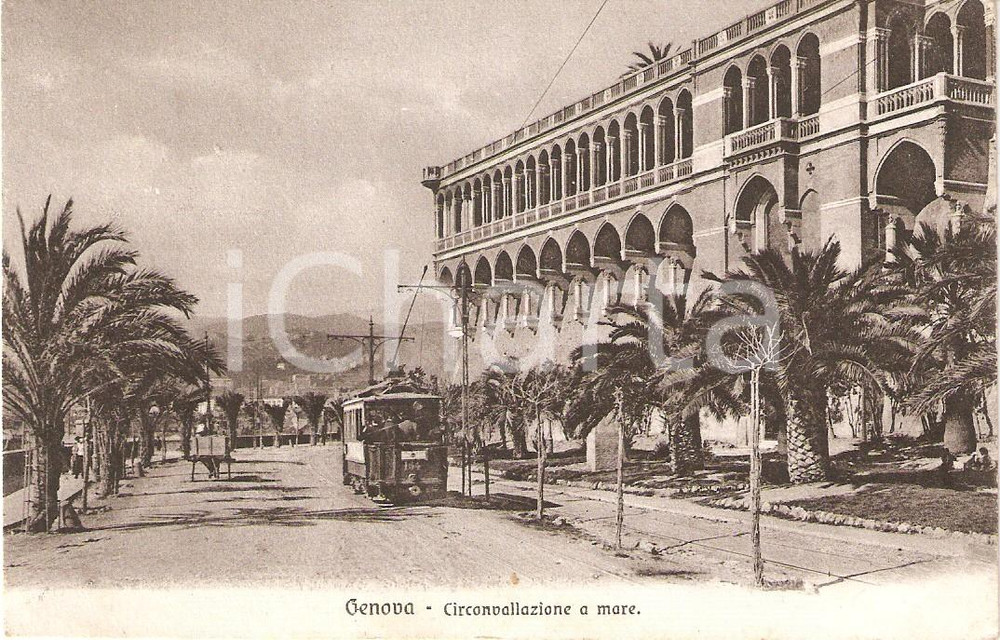 Cartolina originale da collezione 1924 GENOVA Circonvallazione a mare con tram e carretto *Cartolina FP VG 1