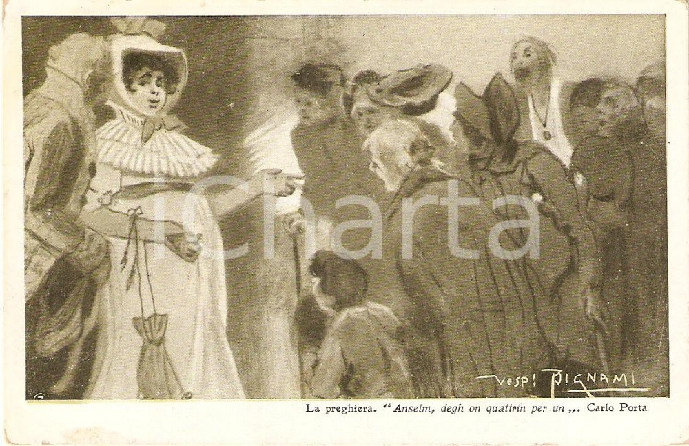 Cartolina originale da collezione 1920 ca Carlo PORTA La preghiera Illustrazione di Vespasiano BIGNAMI Cartolina 1