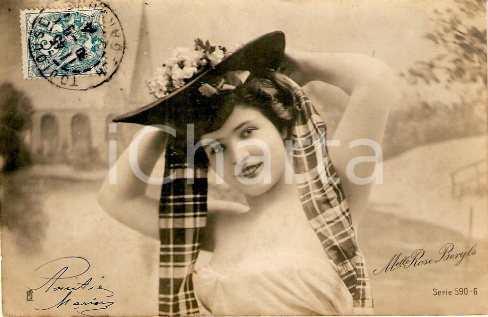 Cartolina originale da collezione 1900 ca TEATRO Mademoiselle Rose BERYLS Portrait Cartolina FP VG 1