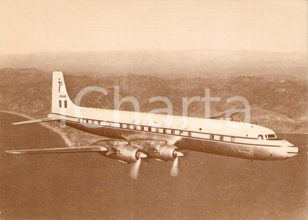 Cartolina originale da collezione 1960 ca ALITALIA Douglas Aircraft Company DOUGLAS DC7c in volo Cartolina FG NV 1