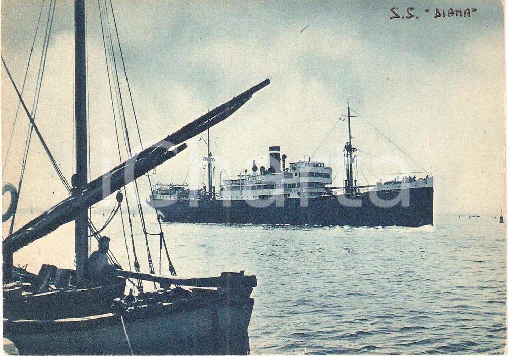 Cartolina originale da collezione 1956 VENEZIA SocietÃ  navigazione ADRIATICA Piroscafo DIANA Cartolina FG VG 1