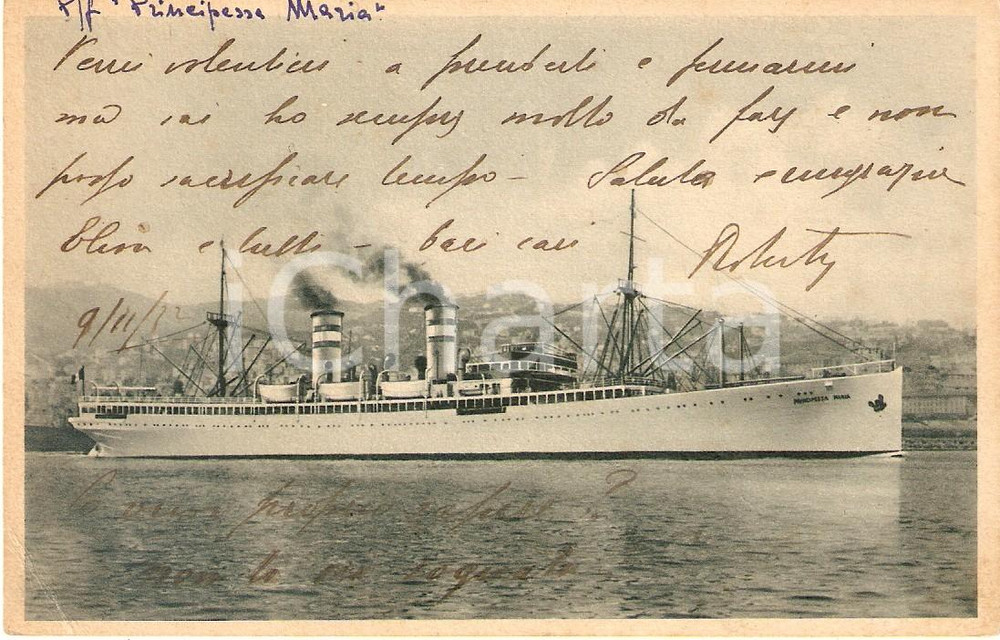 Cartolina originale da collezione 1932 GENOVA Lloyd Sabaudo Piroscafo PRINCIPESSA MARIA Cartolina FP NV 1