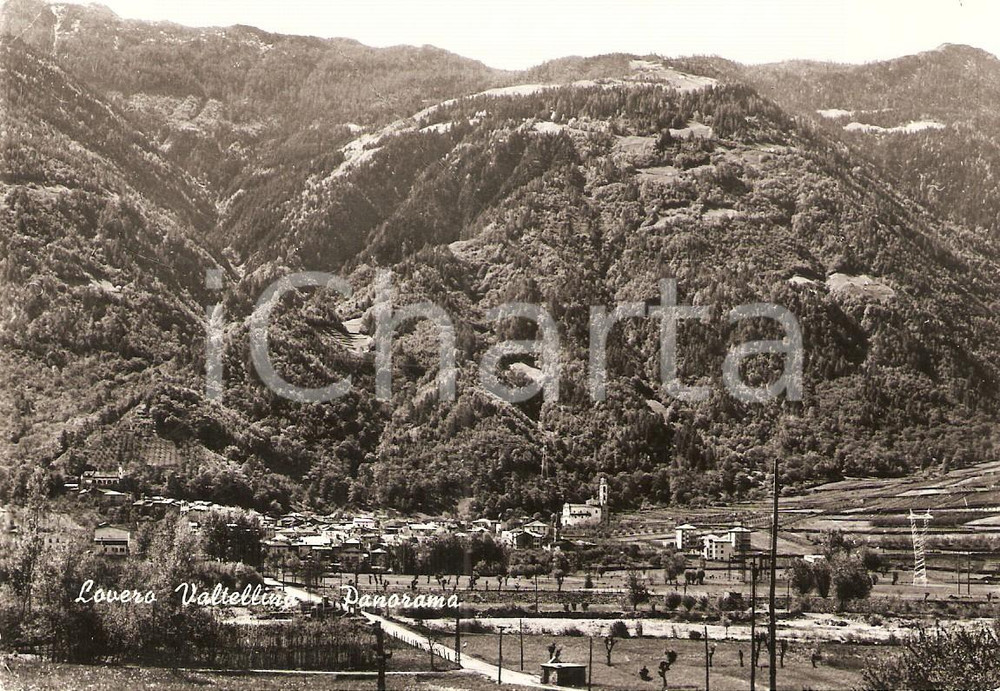 Cartolina originale da collezione 1969 LOVERO (SO) VALTELLINA Panorama del paese *Cartolina FG VG 1