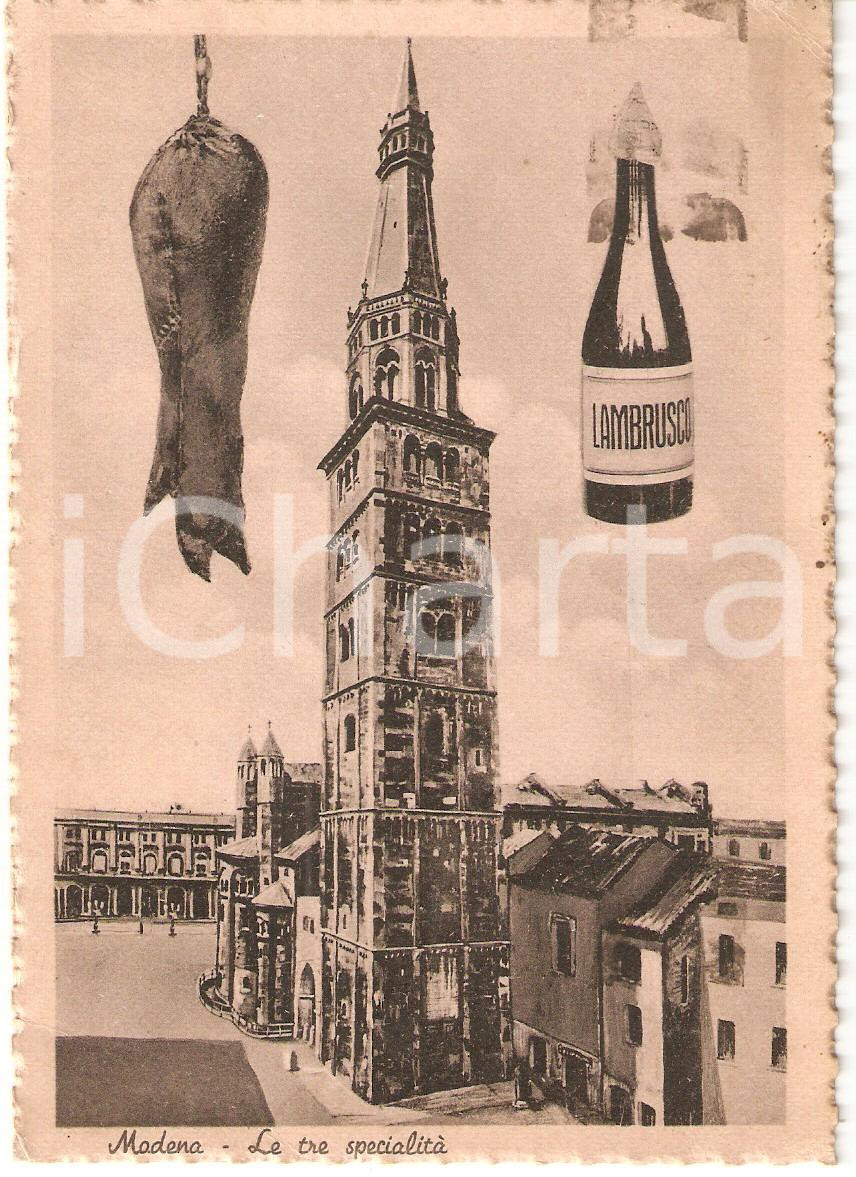 Cartolina originale da collezione 1942 MODENA Zampone lambrusco e TORRE GHIRLANDINA Cartolina FG VG 1