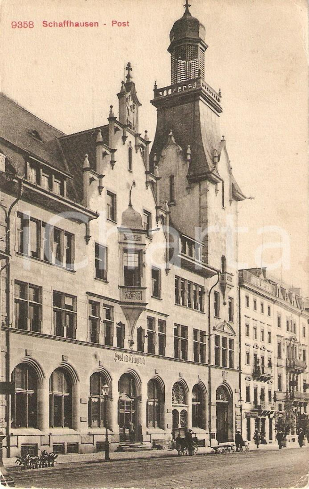 Cartolina originale da collezione 1915 ca SCHAFFHAUSEN (SVIZZERA) Ufficio postale *Cartolina ANIMATA FP NV 1