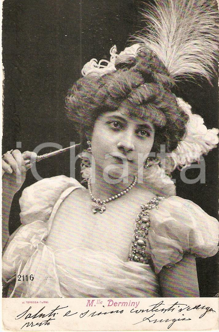 Cartolina originale da collezione 1910 ca TEATRO Mademoiselle DERMINY Ritratto attrice Cartolina FP VG 1