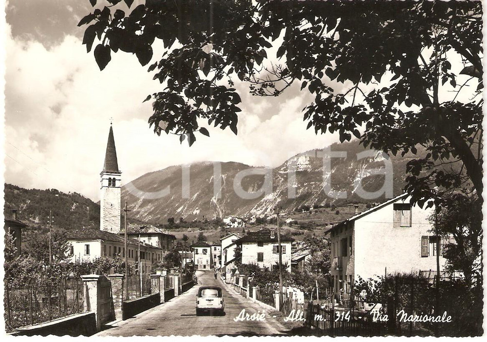 Cartolina originale da collezione 1960 ARSIE  BL Via Nazionale e Campanile SAN MARCO EVANGELISTA Cartolina FG 1
