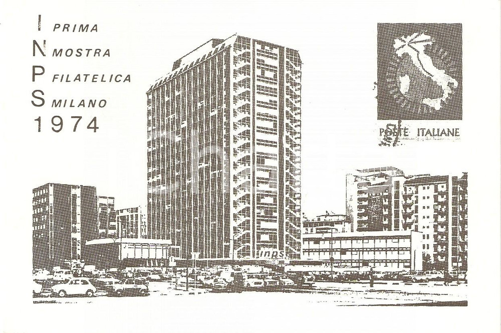 Cartolina originale da collezione 1974 MILANO Prima Mostra Filatelica INPS Timbro primo giorno *Cartolina FG NV 1