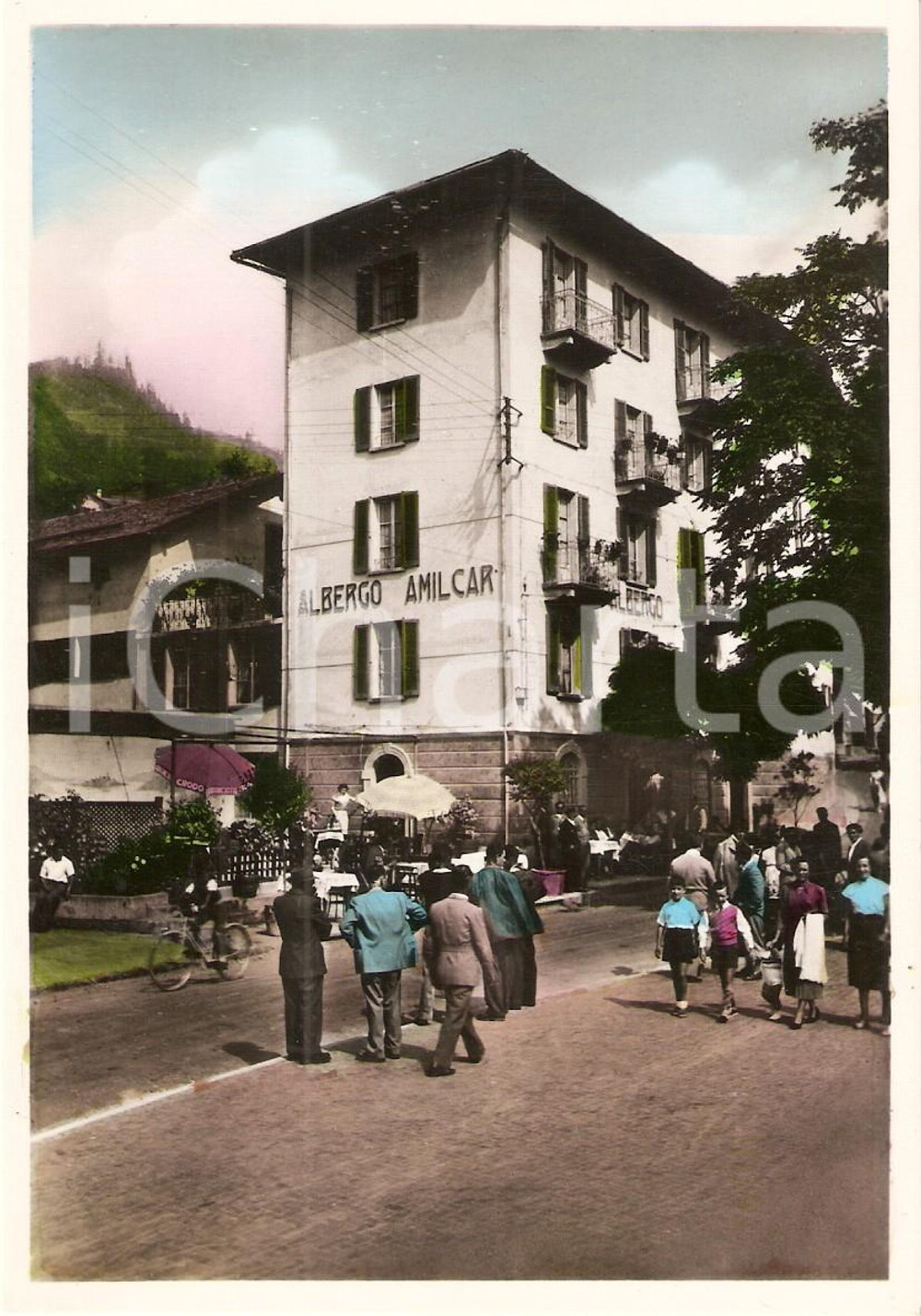Cartolina originale da collezione 1950 ca CHIESA IN VALMALENCO (SO) Albergo AMILCAR *Cartolina ANIMATA FG NV 1