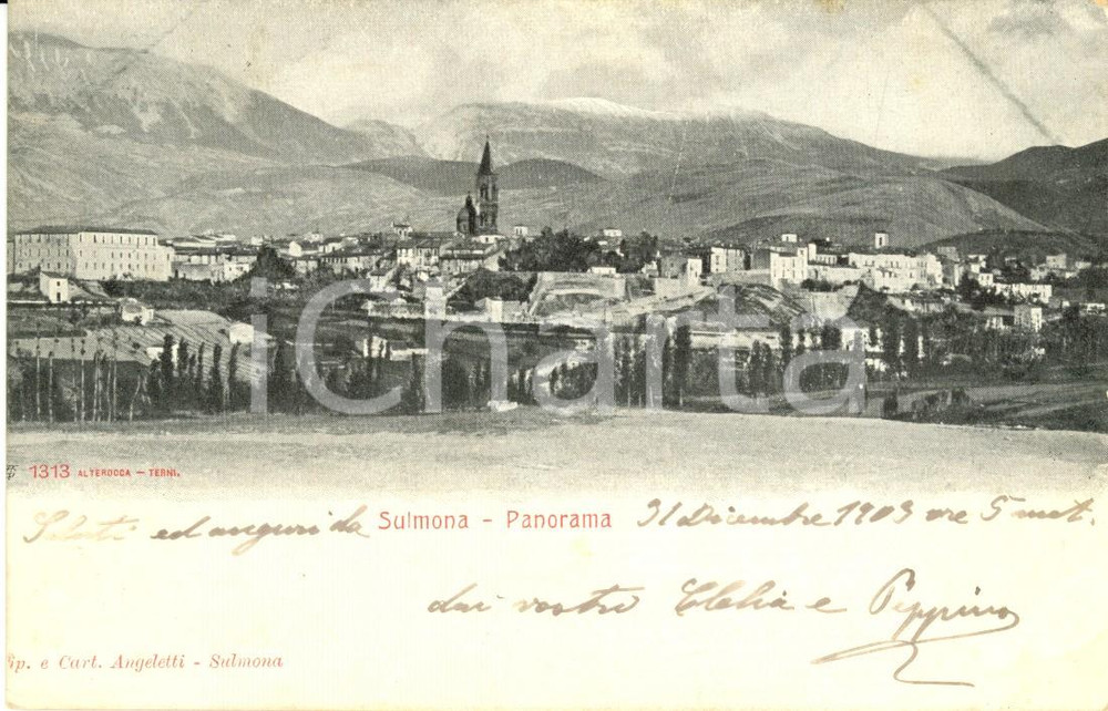 Cartolina originale da collezione 1903 SULMONA AQ Veduta panoramica della cittÃ  Cartolina postale FP VG 1