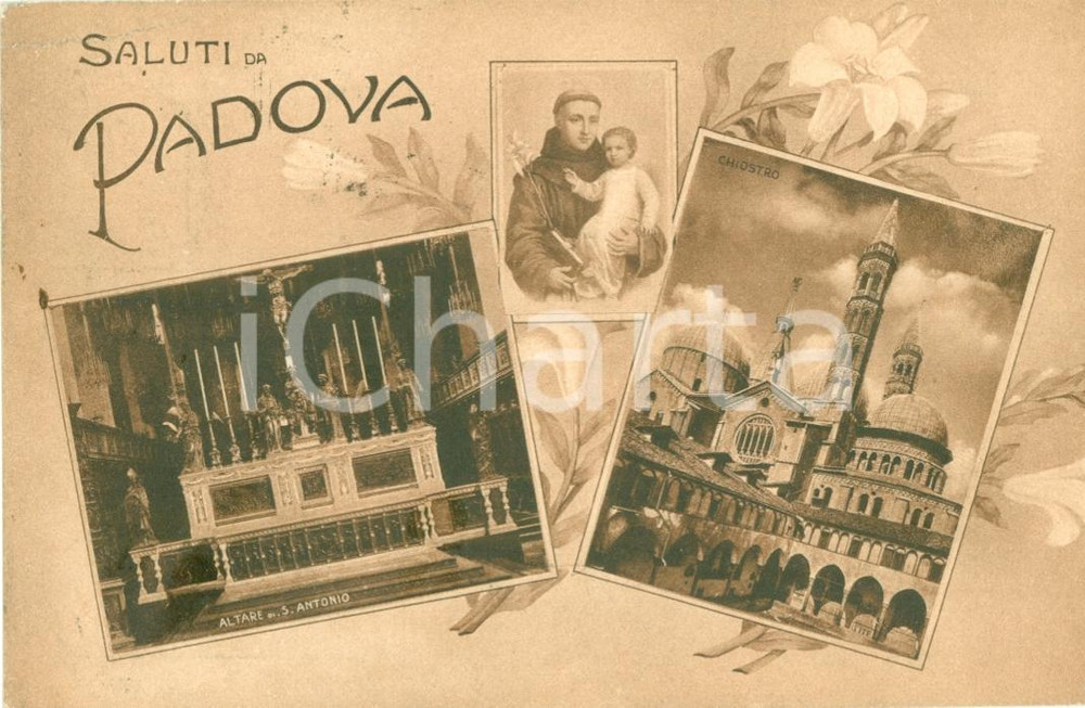 Cartolina originale da collezione 1918 PADOVA Vedutine basilica SANT ANTONIO Altare Chiostro Cartolina FP VG 1