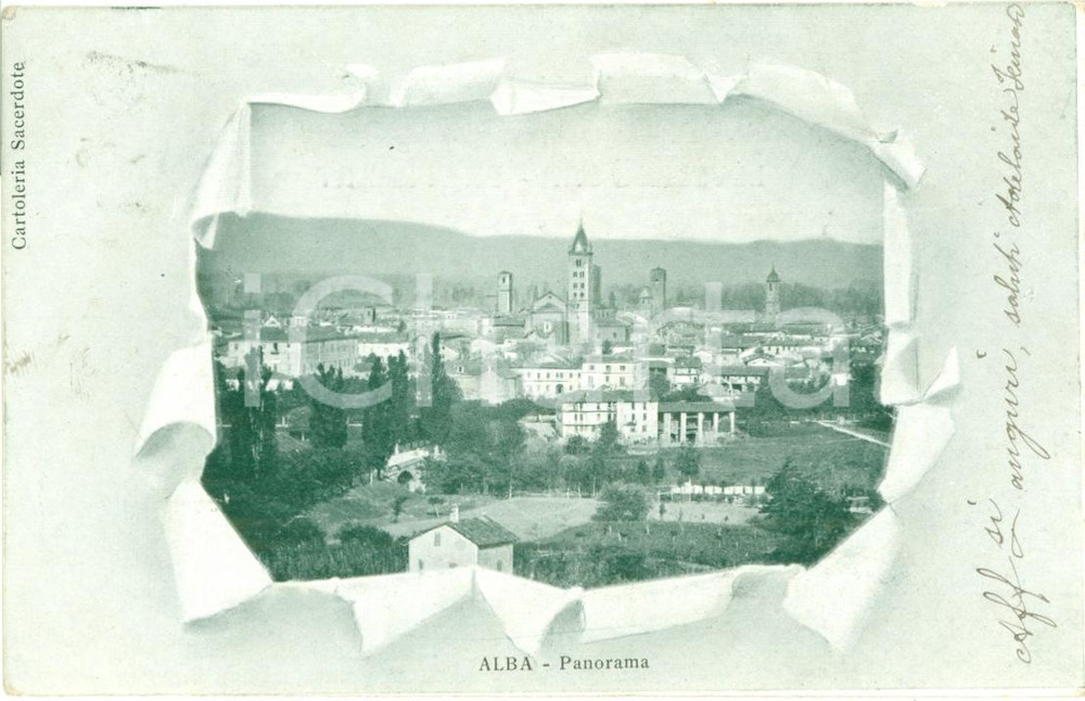 Cartolina originale da collezione 1900 ca ALBA (CN) Panorama della cittÃ  *Cartolina postale FP VG 1