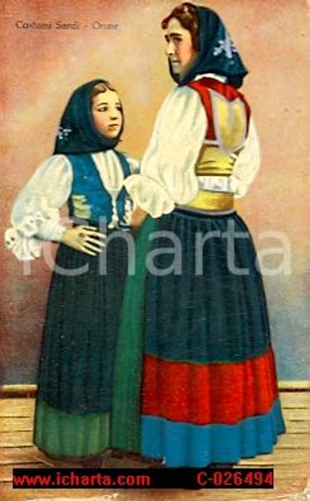 Cartolina originale da collezione 1930 ca ORUNE (NU) Donna e bambina in costume sardo *Cartolina ILLUSTRATA (1) 1
