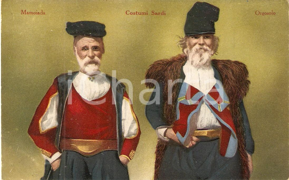 Cartolina originale da collezione 1930 circa NUORO Costumi tradizionali di MAMOIADA e ORGOSOLO *Cartolina FP NV 1