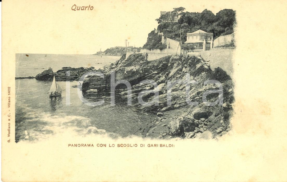 Cartolina originale da collezione Quarto dei Mille anni  20, lungomare con vela 1