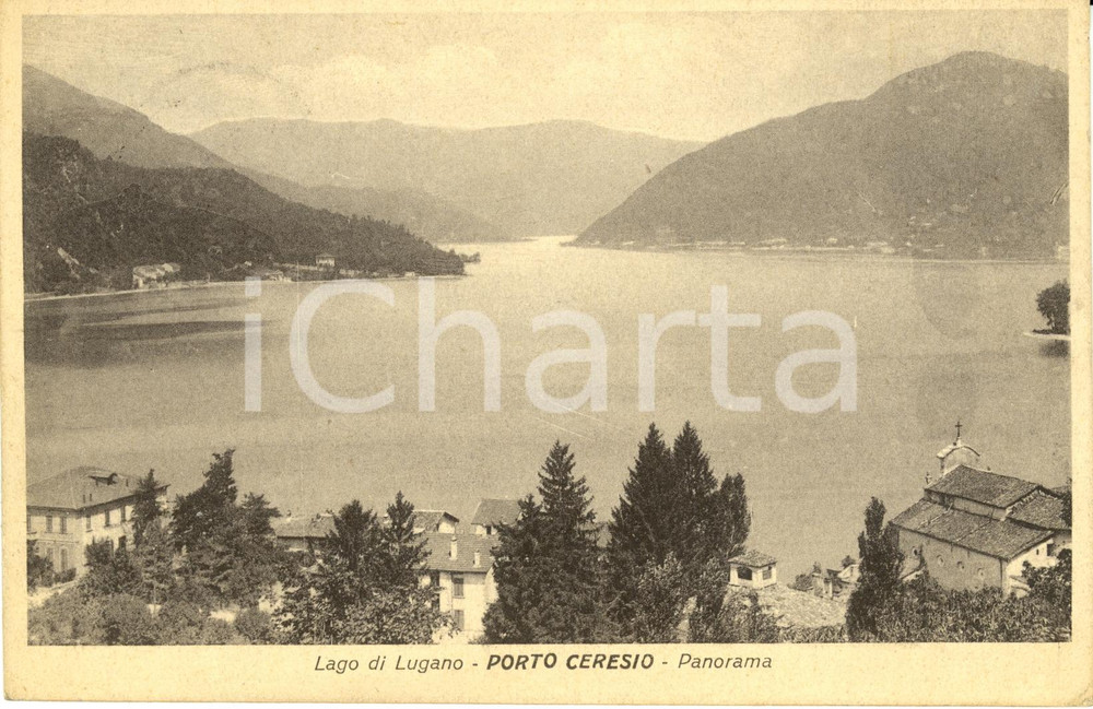 Cartolina originale da collezione 1926 PORTO CERESIO VA Veduta panoramica del Lago di LUGANO  Cartolina FP VG 1