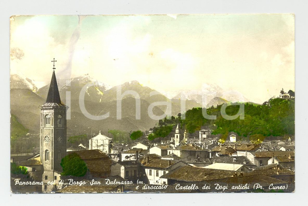 Cartolina originale da collezione 1950 Borgo San Dalmazzo Veduta Castello e abitato 1
