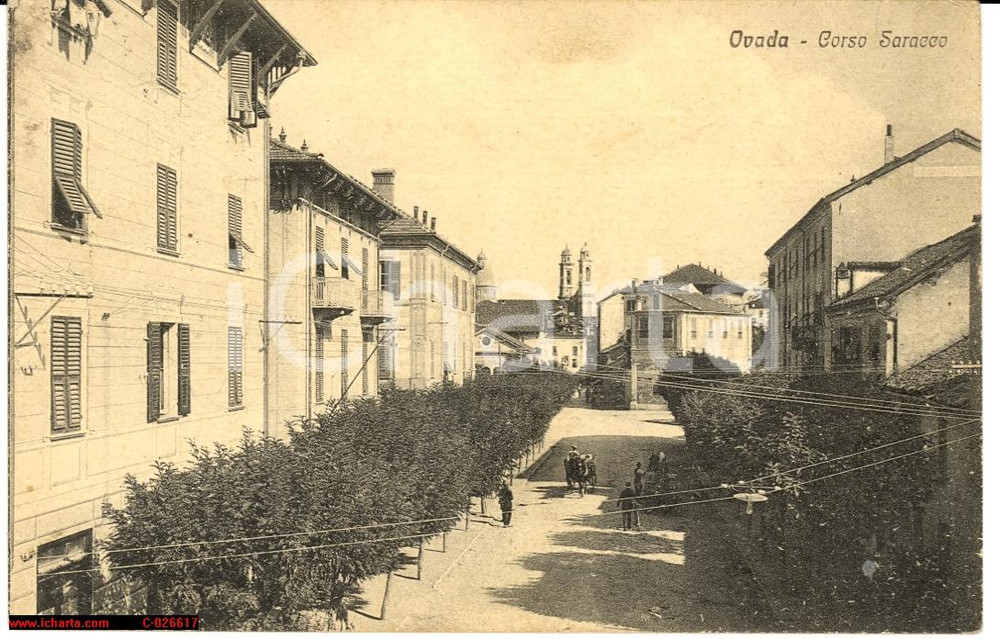 Cartolina originale da collezione 1928 Ovada - Corso Saracco ANIMATA FP VG 1