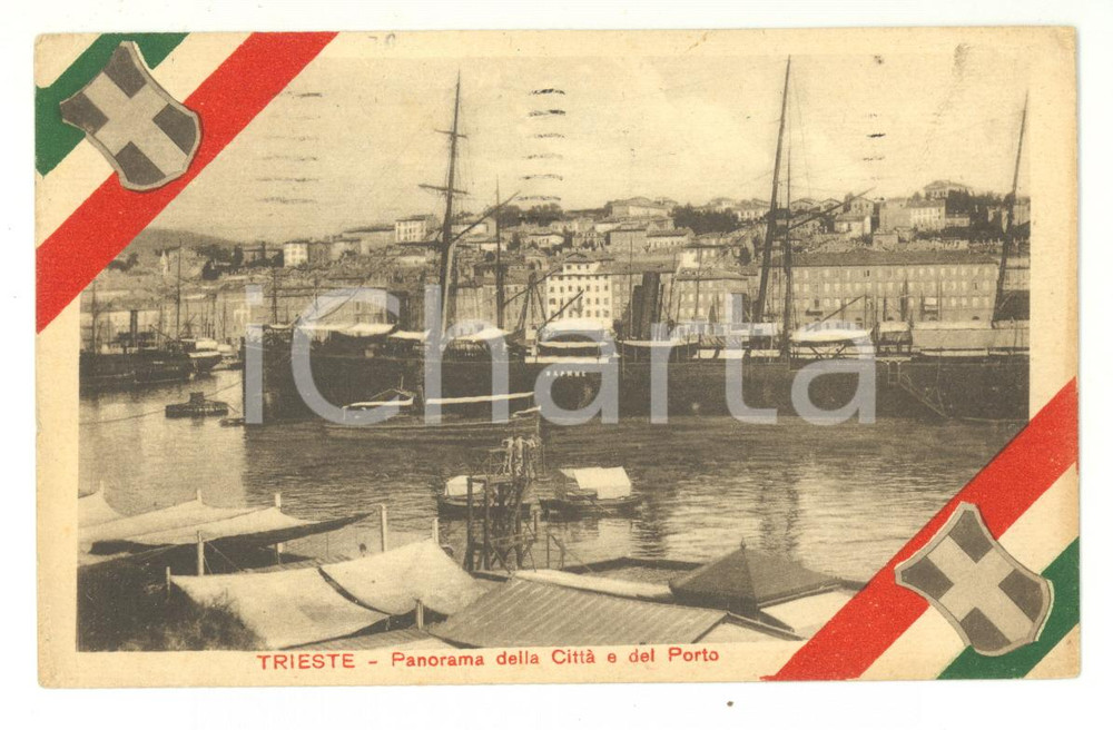Cartolina originale da collezione 1926 Trieste - Veduta del Porto e Piroscafi a vela 1