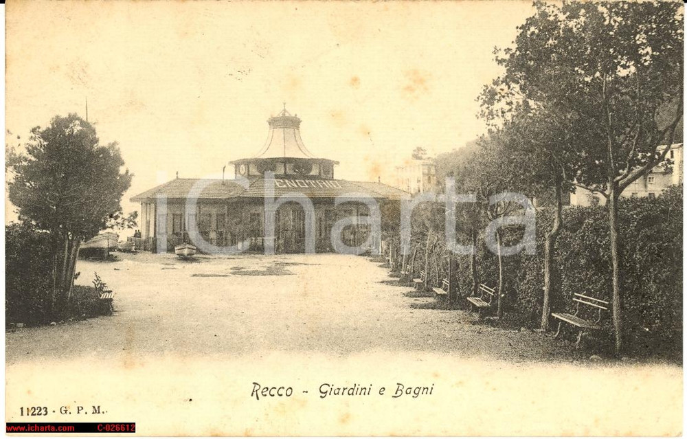 Cartolina originale da collezione 1907 Recco, Stabilimento balneare Enotrio  Cartolina animata 1