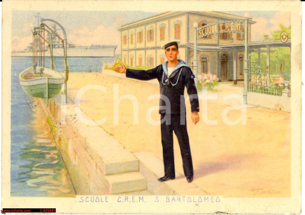 Cartolina originale da collezione 1936 La Spezia Scuole CREM S. Bartolomeo *Animata 1