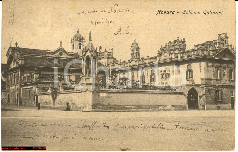 Cartolina originale da collezione 1906 Novara - Collegio Gallarini *Conservatorio 1