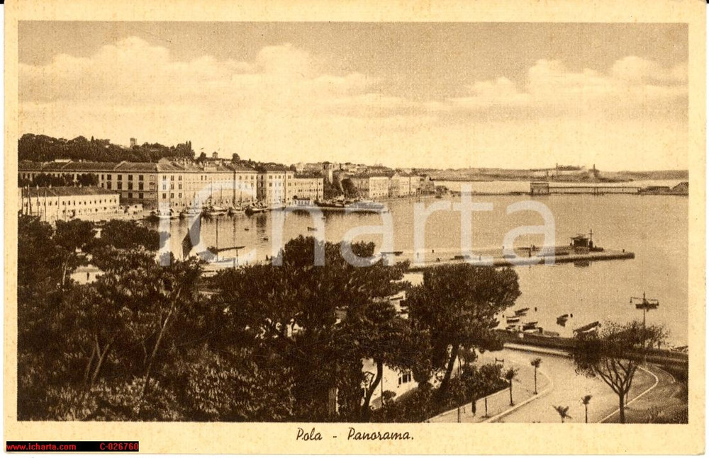 Cartolina originale da collezione 1930 Pola Pula Croatia - Istria Veduta generale animata 1
