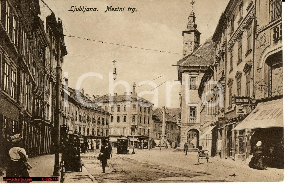 Cartolina originale da collezione 1920 Ljubljana Lubiana Slovenia *CittÃ  animata con Tram 1