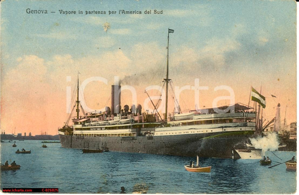 Cartolina originale da collezione 1918 Genova piroscafo per America del Sud, nave Orduna? 1