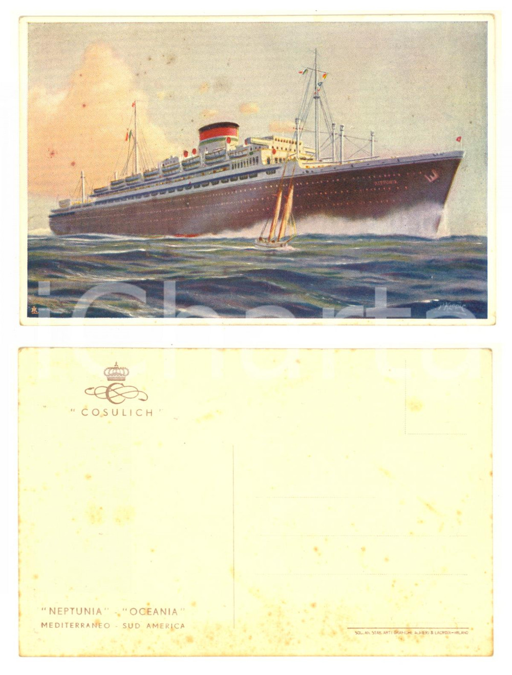 Cartolina originale da collezione 1932 TRIESTE COSULICH NAVIGAZIONE Nave NEPTUNIA *Cartolina ill. Paolo KLODIC 1