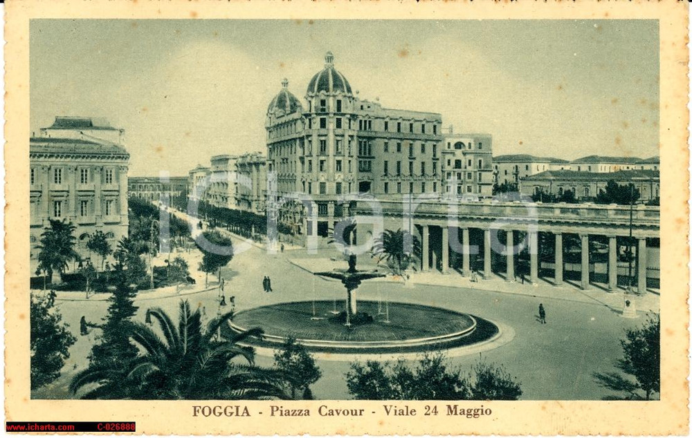 Cartolina originale da collezione 1930 ca FOGGIA Piazza CAVOUR Viale XXIV MAGGIO *Cartolina postale ANIMATA FP NV 1