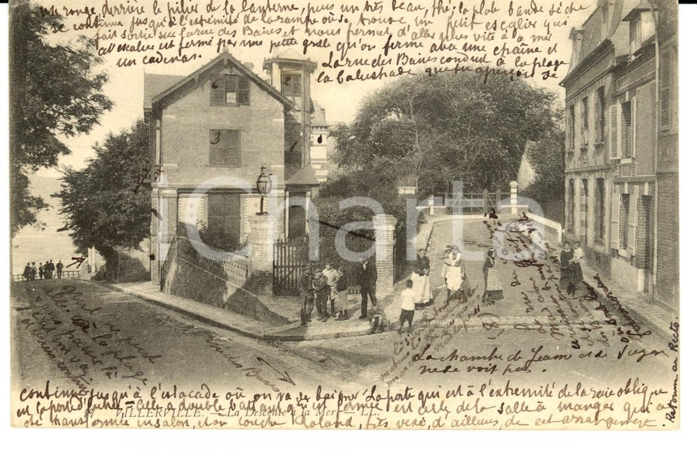 Cartolina originale da collezione 1910 VILLERVILLE - La descente Ã  la mer *Cartolina RARA FP VG 1