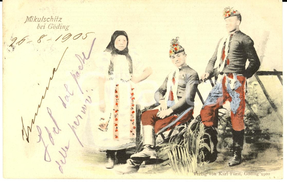 Cartolina originale da collezione 1902 MIKULCICE bei GODING (CZ) Costumi tradizionali *Cartolina FP VG 1