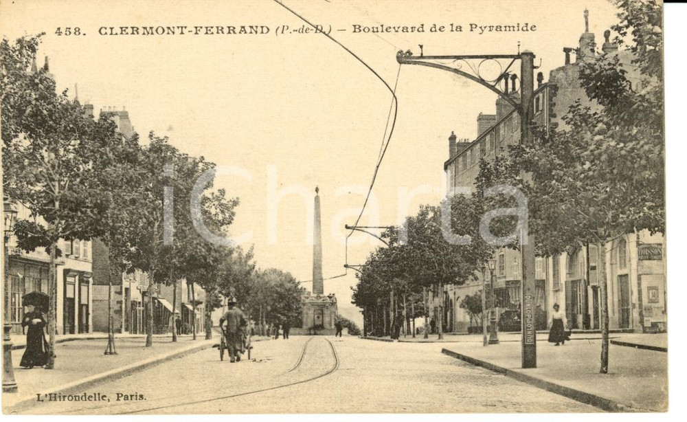 Cartolina originale da collezione 1910 ca CLERMONT-FERRAND (F) Boulevard de la PYRAMIDE Animata FP NV 1