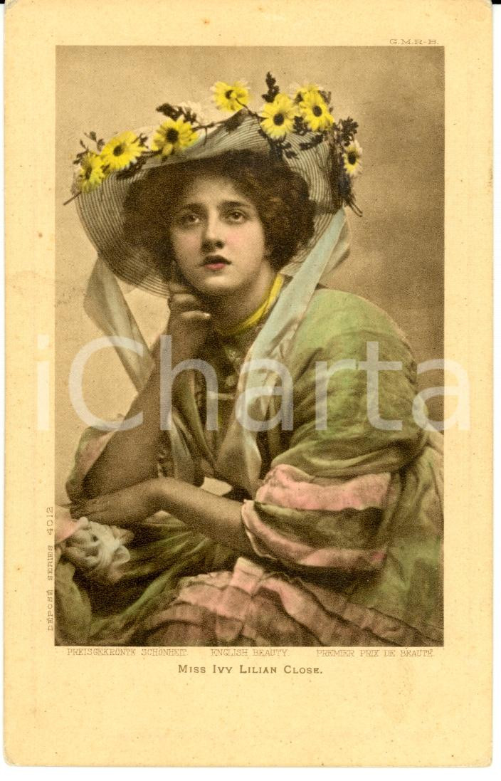 Cartolina originale da collezione 1910 ca ENGLISH BEAUTY Ivy Lilian CLOSE Primo premio di bellezza FP NV 1